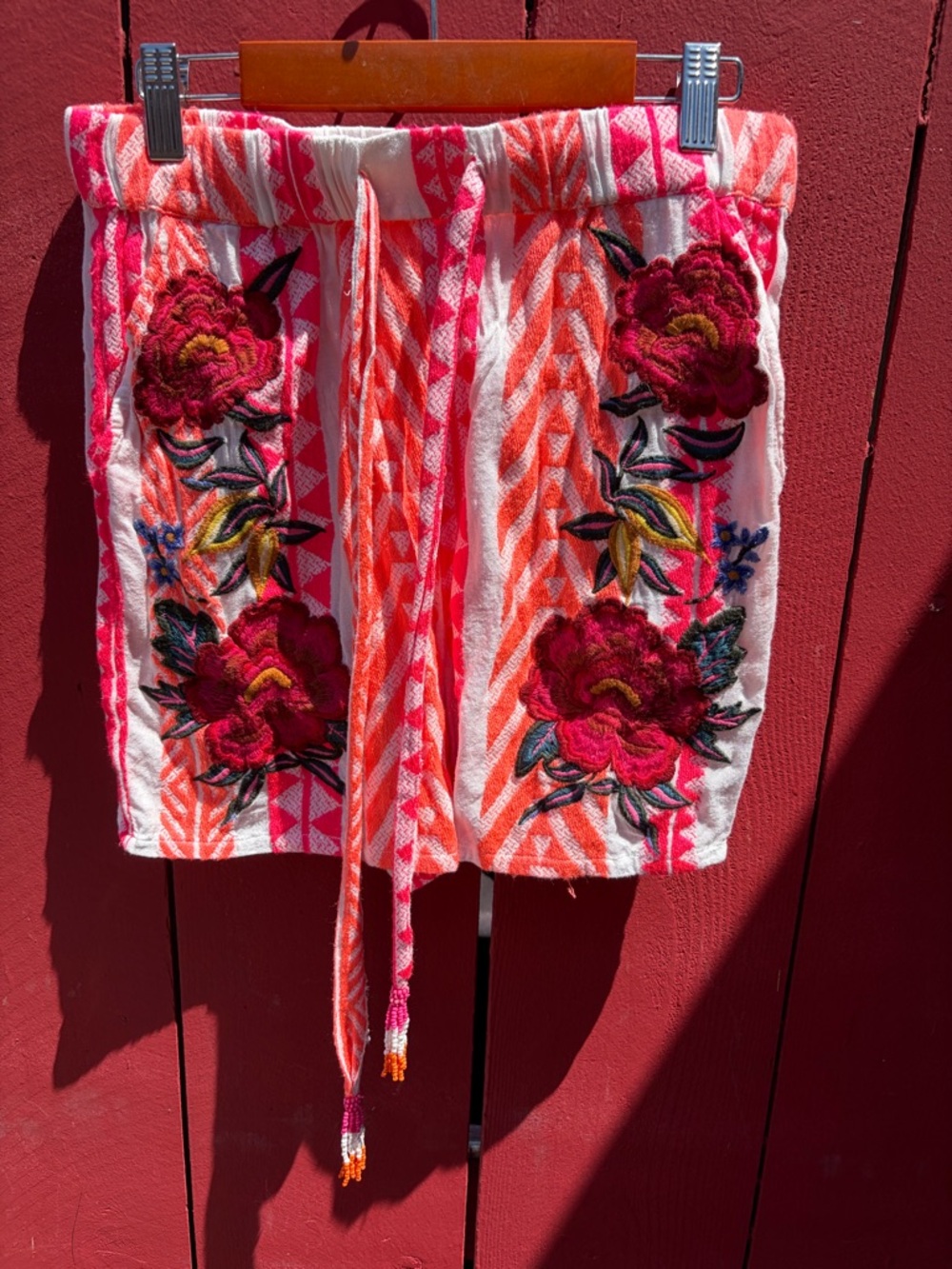 Farm Rio Printed Drawstring Shorts embroidered